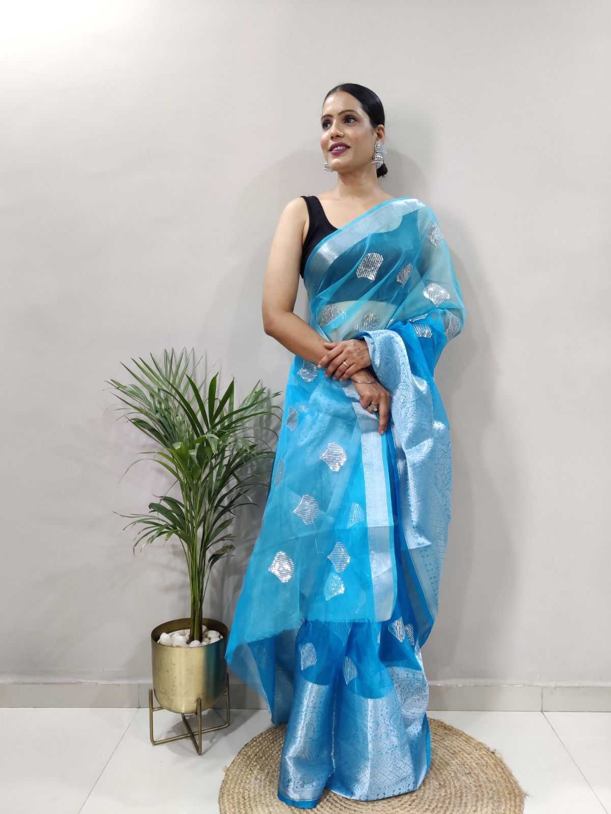 Ynf Organza KESH577 AMISHA Sarees Wholesale Organza Sarees Sequence Sarees Blue Sarees Manufacturer- Kapda Export