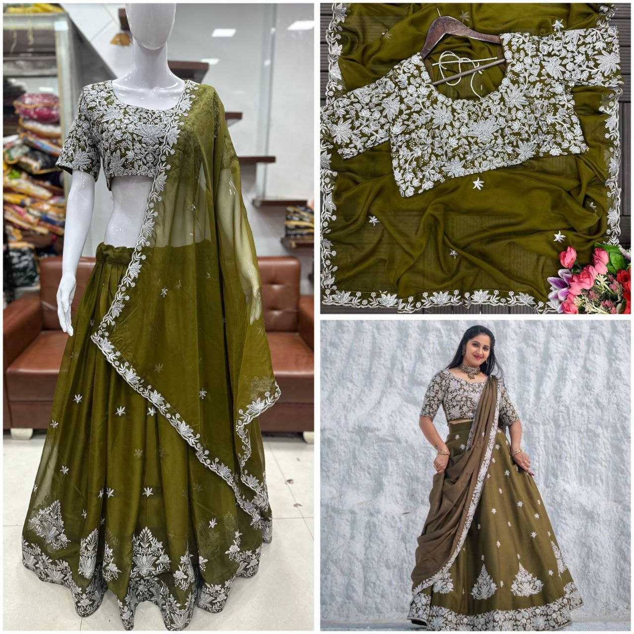 Ynf Organza KESH597 01 Lehengas Wholesale Fancy Lehenga Embroidered Lehenga Lehenga For Mehndi Sequins Lehenga Manufacturer- Kapda Export