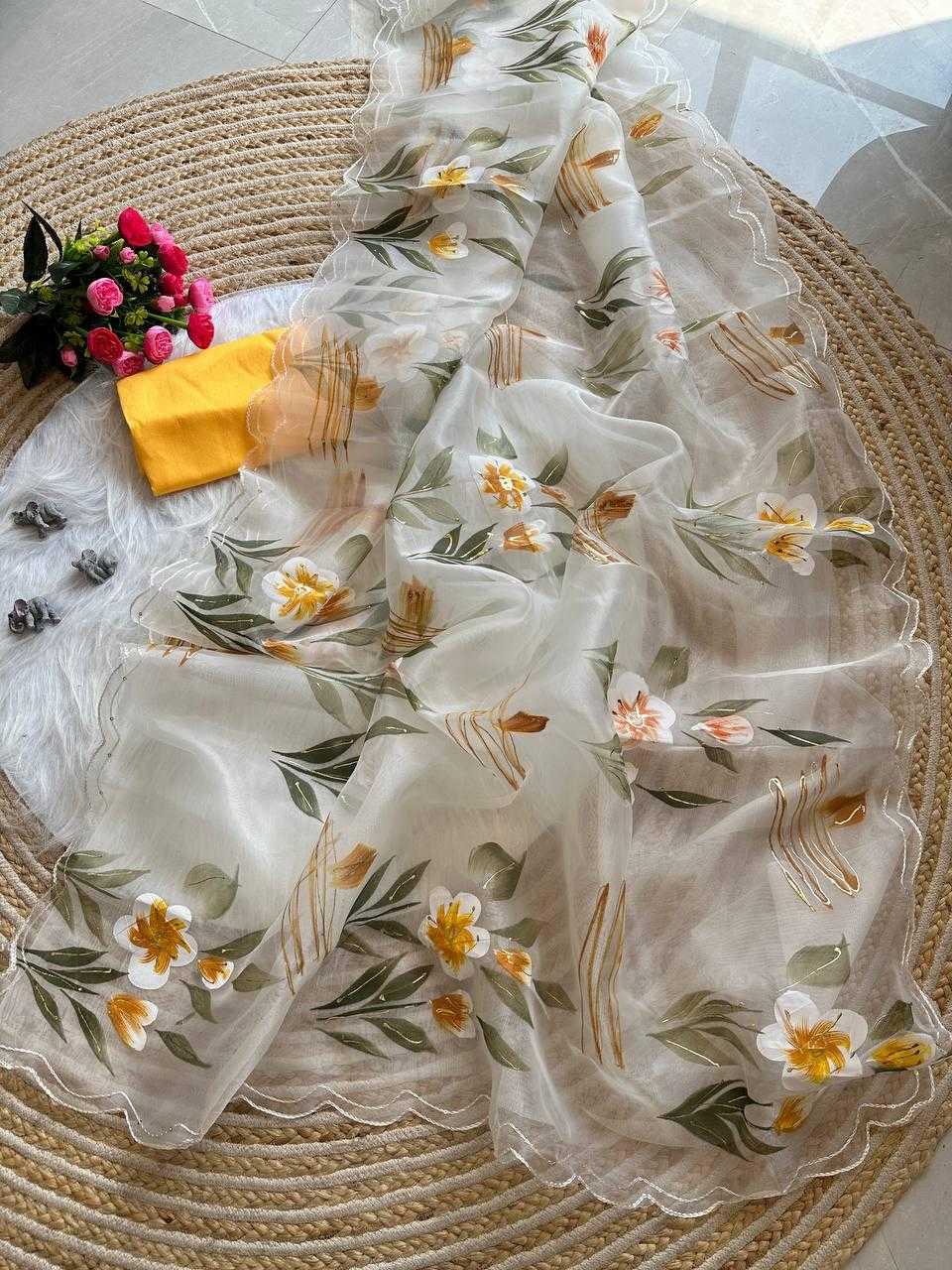 Ynf Organza Silk KESH568 Menka Sarees Wholesale Organza Sarees Hand Printed Saree Silk Sarees Manufacturer- Kapda Export