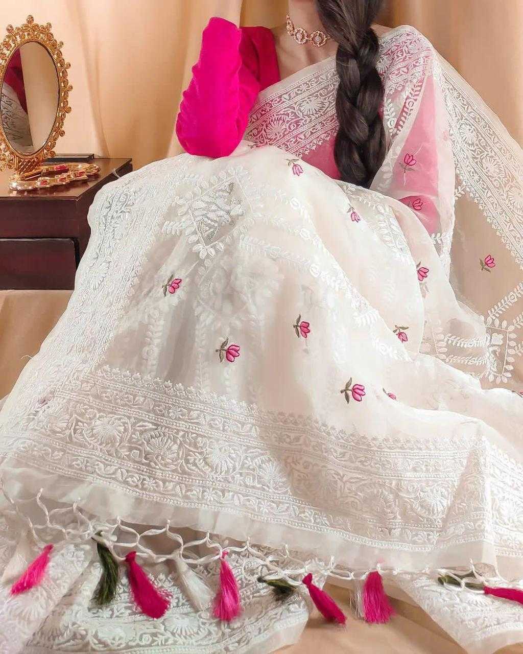 Ynf Organza Silk RIN164 zalar Silk Sarees Festive Collections Wholesale Traditional Silk Sarees Embroidered Silk Sarees White Silk Sarees Manufacturer- Kapda Export