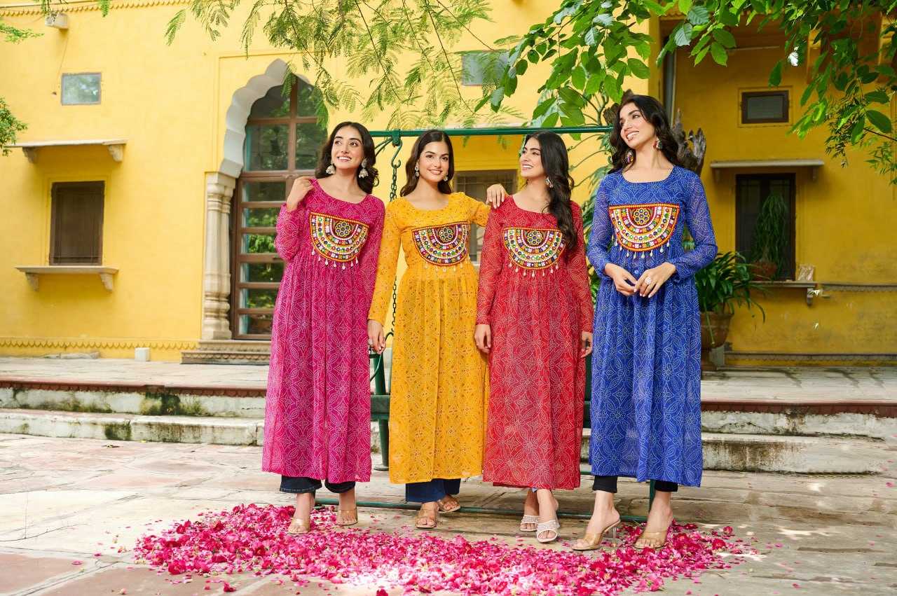 Ynf Pure Bandhej KESH491 9266 Kurti Wholesale Festive Kurtis Long Kurtis Printed Kurtis Bandhani Kurtis Manufacturer- Kapda Export