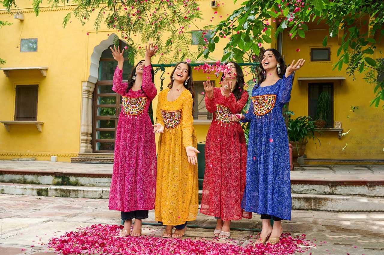 Ynf Pure Bandhej KESH491 9266 Kurti Wholesale Festive Kurtis Long Kurtis Printed Kurtis Bandhani Kurtis Manufacturer- Kapda Export