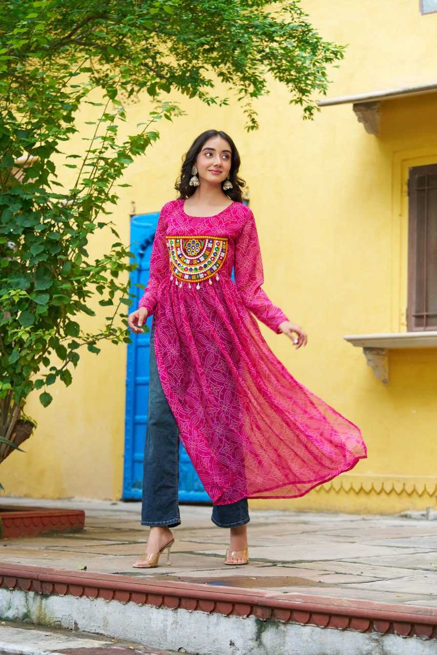 Ynf Pure Bandhej KESH491 9266 Kurti Wholesale Festive Kurtis Long Kurtis Printed Kurtis Bandhani Kurtis Manufacturer- Kapda Export