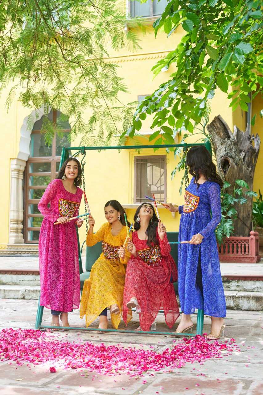 Ynf Pure Bandhej KESH491 9266 Kurti Wholesale Festive Kurtis Long Kurtis Printed Kurtis Bandhani Kurtis Manufacturer- Kapda Export