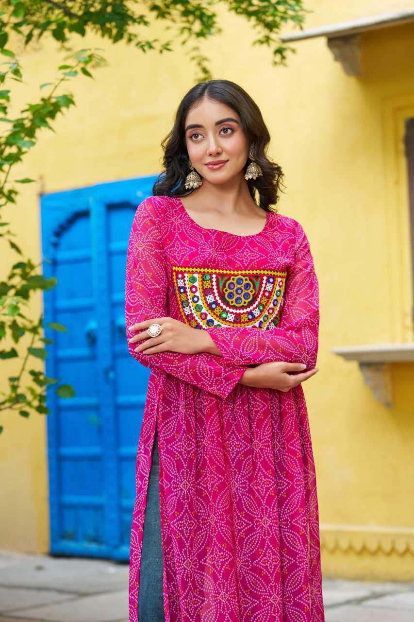 Ynf Pure Bandhej KESH491 9266 Kurti Wholesale Festive Kurtis Long Kurtis Printed Kurtis Bandhani Kurtis Manufacturer- Kapda Export