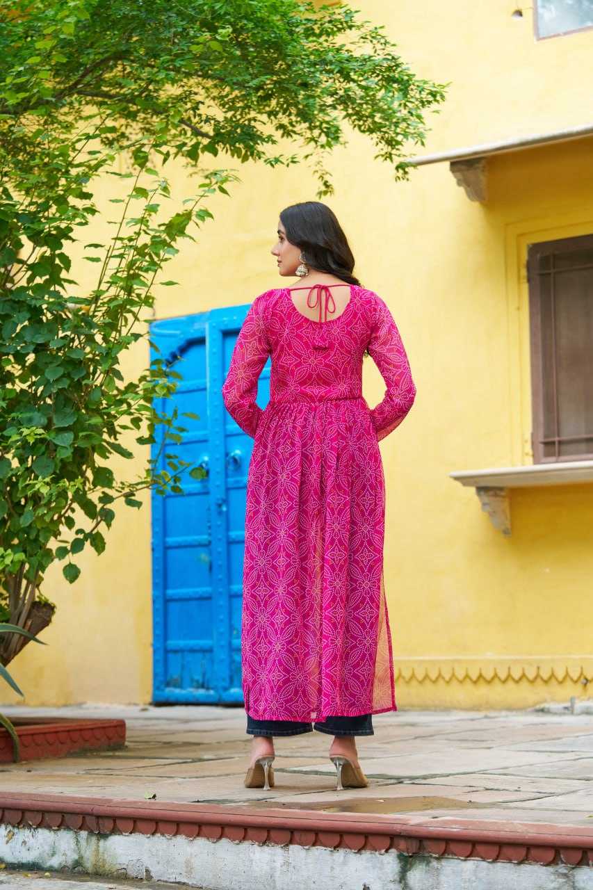 Ynf Pure Bandhej KESH491 9266 Kurti Wholesale Festive Kurtis Long Kurtis Printed Kurtis Bandhani Kurtis Manufacturer- Kapda Export