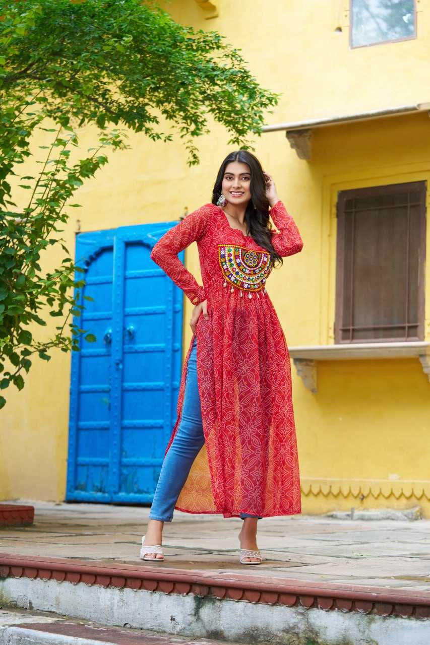 Ynf Pure Bandhej KESH491 9266 Kurti Wholesale Festive Kurtis Long Kurtis Printed Kurtis Bandhani Kurtis Manufacturer- Kapda Export