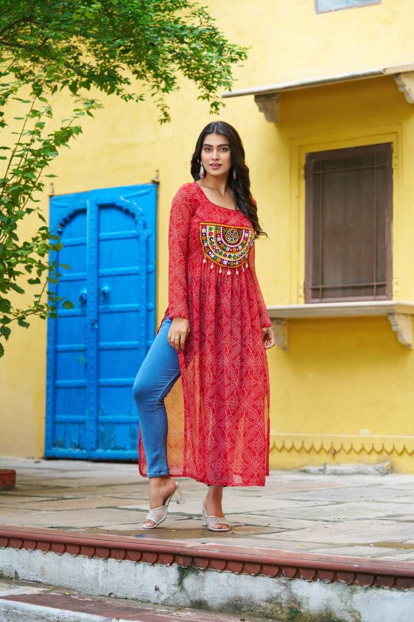 Ynf Pure Bandhej KESH491 9266 Kurti Wholesale Festive Kurtis Long Kurtis Printed Kurtis Bandhani Kurtis Manufacturer- Kapda Export