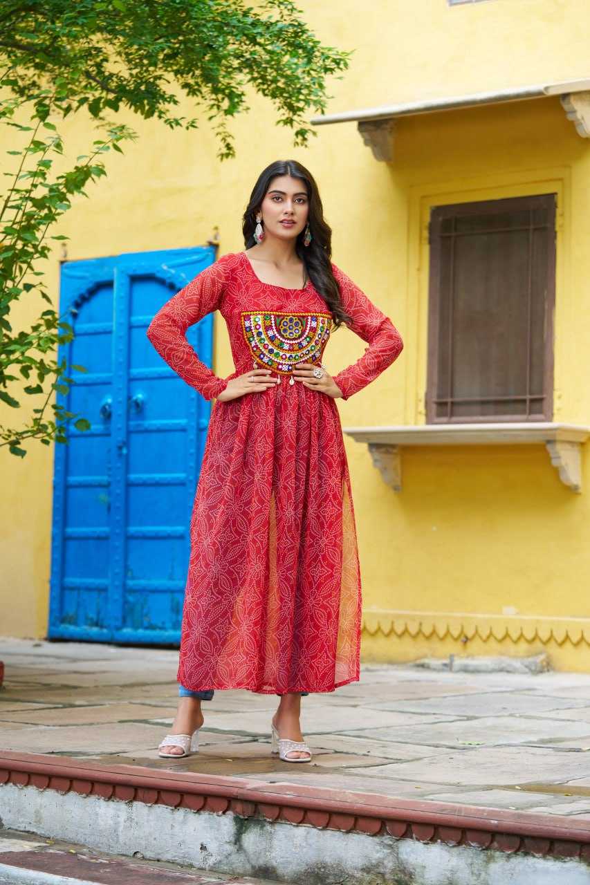 Ynf Pure Bandhej KESH491 9266 Kurti Wholesale Festive Kurtis Long Kurtis Printed Kurtis Bandhani Kurtis Manufacturer- Kapda Export