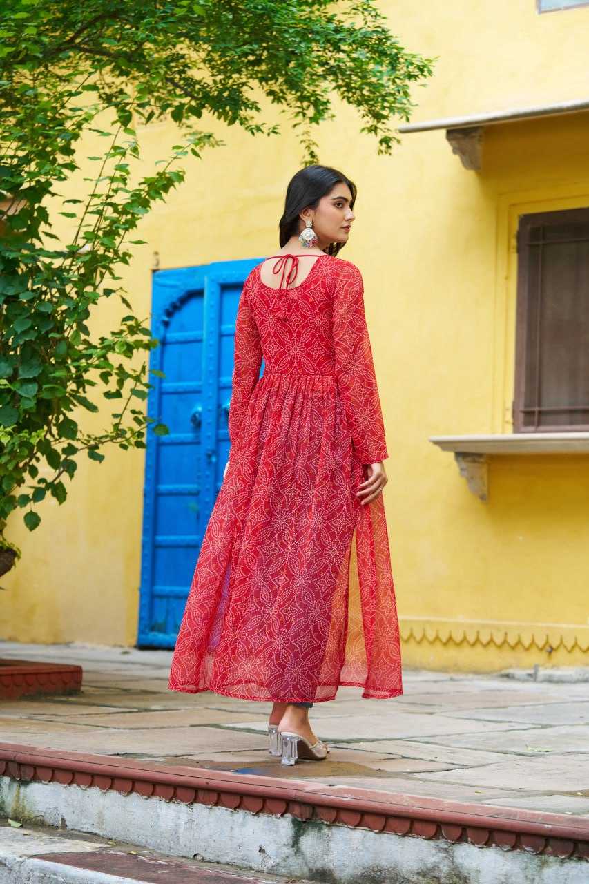 Ynf Pure Bandhej KESH491 9266 Kurti Wholesale Festive Kurtis Long Kurtis Printed Kurtis Bandhani Kurtis Manufacturer- Kapda Export
