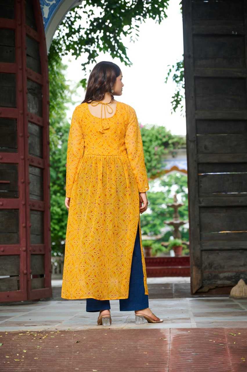 Ynf Pure Bandhej KESH491 9266 Kurti Wholesale Festive Kurtis Long Kurtis Printed Kurtis Bandhani Kurtis Manufacturer- Kapda Export