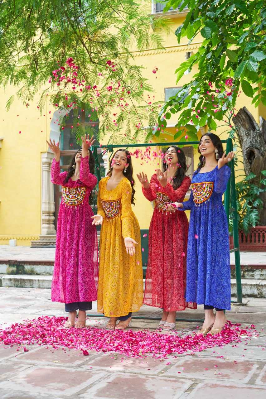 Ynf Pure Bandhej KESH491 9266 Kurti Wholesale Festive Kurtis Long Kurtis Printed Kurtis Bandhani Kurtis Manufacturer- Kapda Export