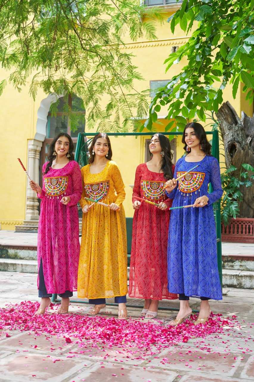 Ynf Pure Bandhej KESH491 9266 Kurti Wholesale Festive Kurtis Long Kurtis Printed Kurtis Bandhani Kurtis Manufacturer- Kapda Export