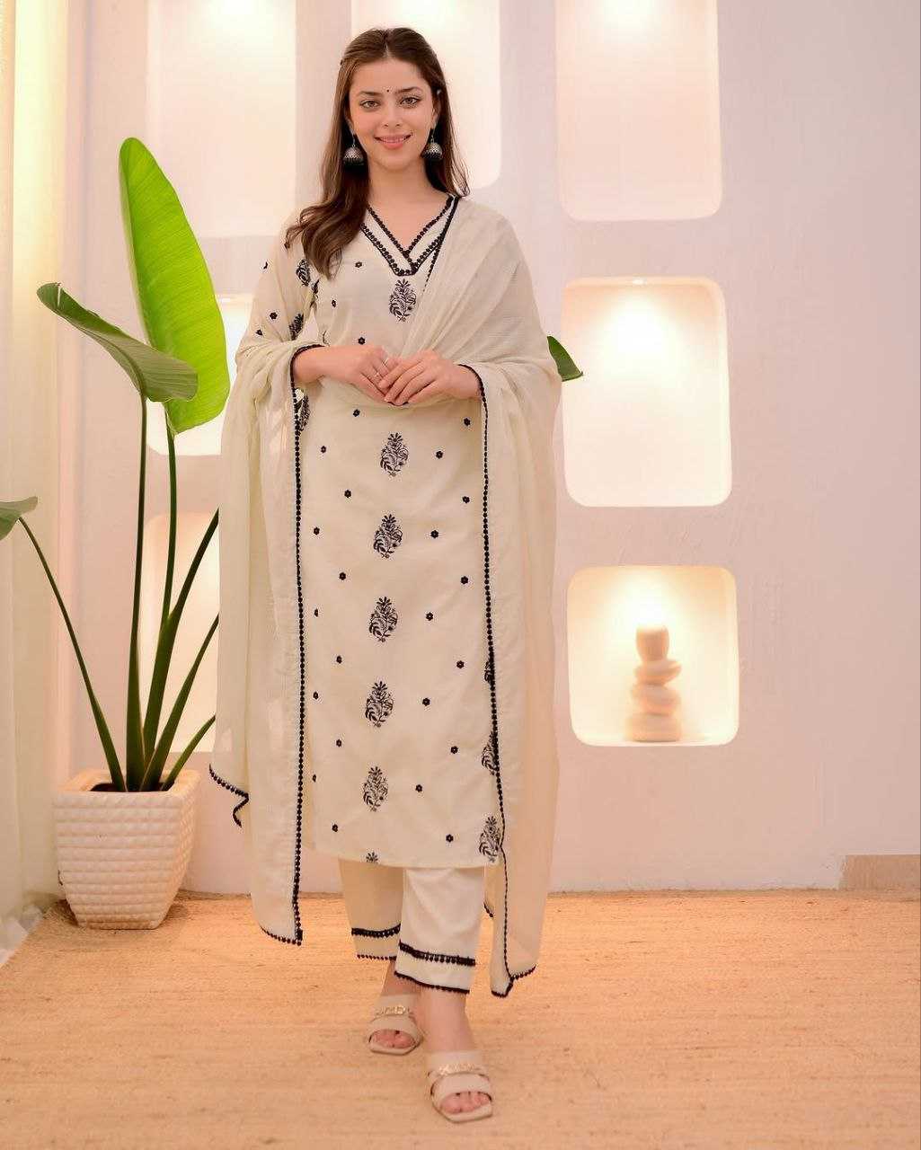 Ynf Reyon Cotton KESH529 KHUSHI 2 Suits & Dresses Wholesale Embroidery Suits Party wear suits White Salwar Suit Manufacturer- Kapda Export