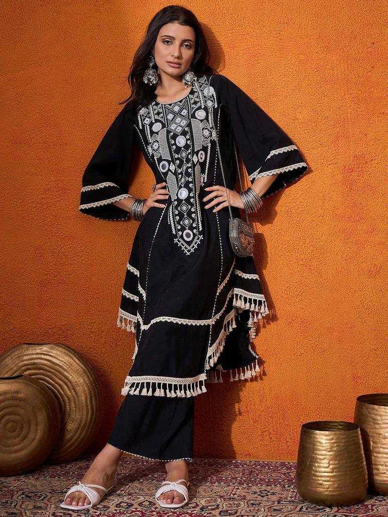 Ynf Reyon Cotton RIN162 5910 Suits & Dresses Wholesale Embroidery Suits Party wear suits Black Salwar Suit Manufacturer- Kapda Export