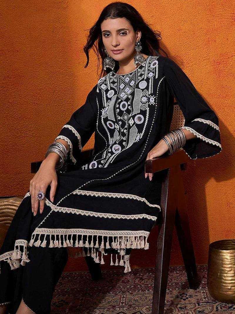 Ynf Reyon Cotton RIN162 5910 Suits & Dresses Wholesale Embroidery Suits Party wear suits Black Salwar Suit Manufacturer- Kapda Export