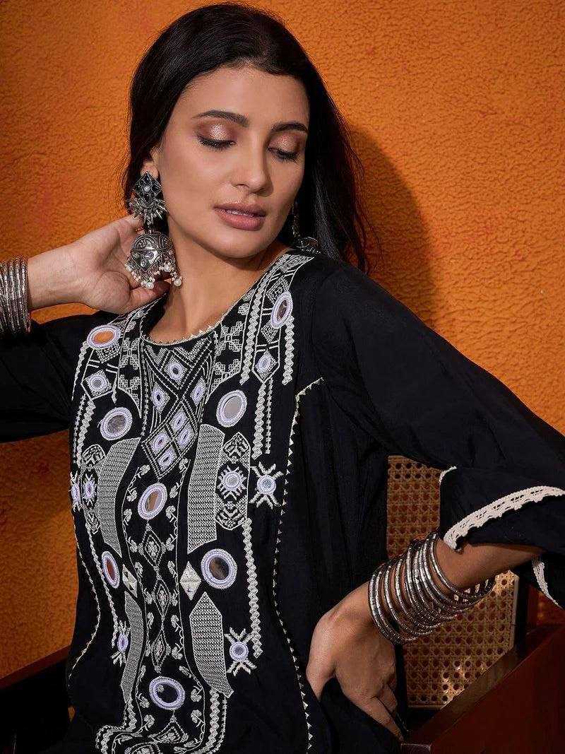 Ynf Reyon Cotton RIN162 5910 Suits & Dresses Wholesale Embroidery Suits Party wear suits Black Salwar Suit Manufacturer- Kapda Export