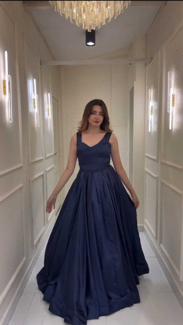 Ynf Satin RIN157 2186 Gowns Plus Size Collections Wholesale Designer Gowns Satin Gowns Blue Gown Manufacturer- Kapda Export