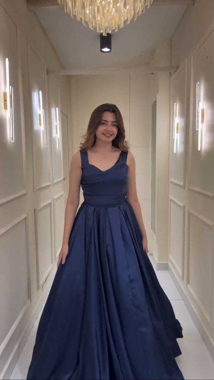 Ynf Satin RIN157 2186 Gowns Plus Size Collections Wholesale Designer Gowns Satin Gowns Blue Gown Manufacturer- Kapda Export