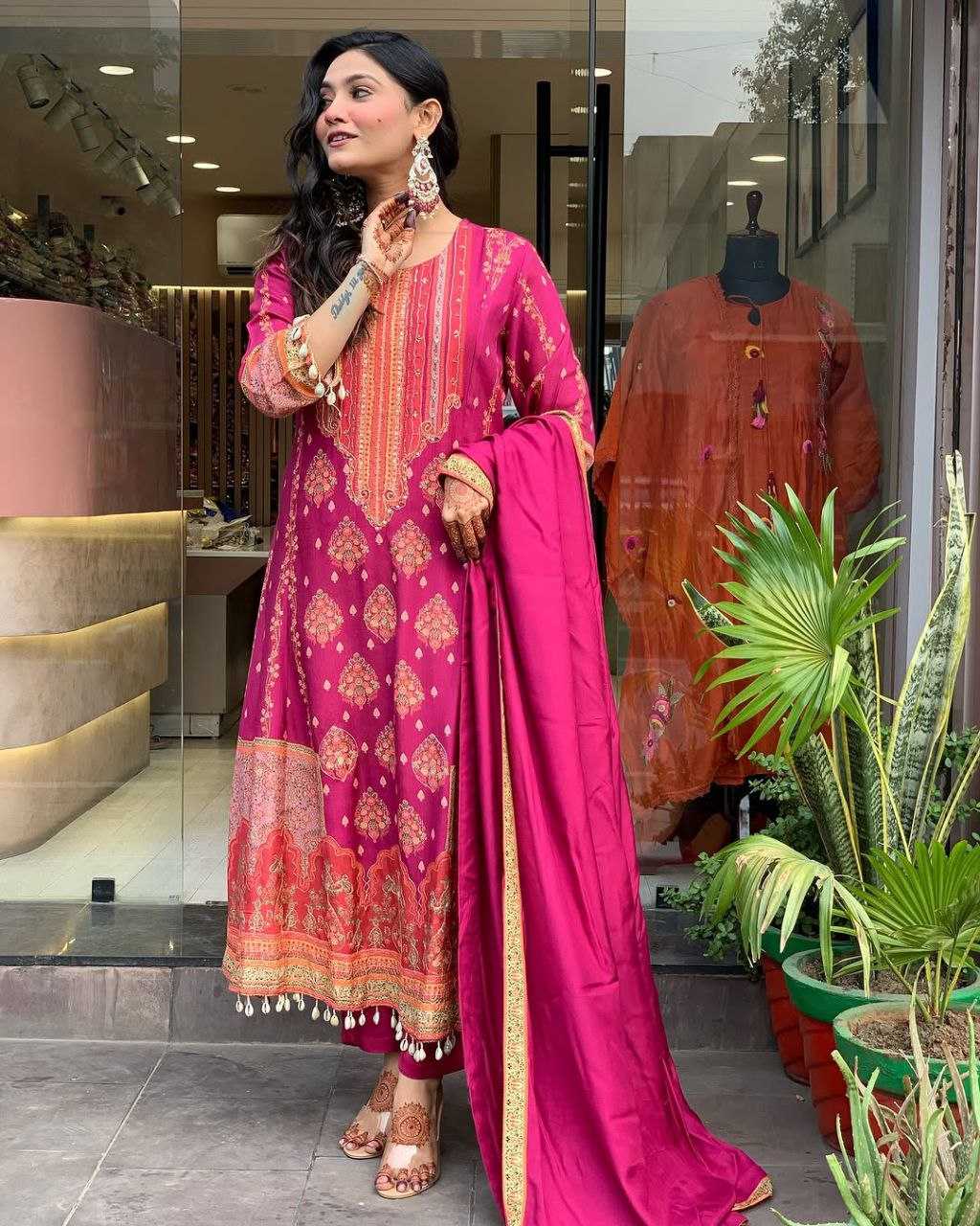 Ynf Silk KESH602 RESHMI Suits & Dresses Wholesale Printed Suits Silk Suits Pink Salwar Suit Manufacturer- Kapda Export