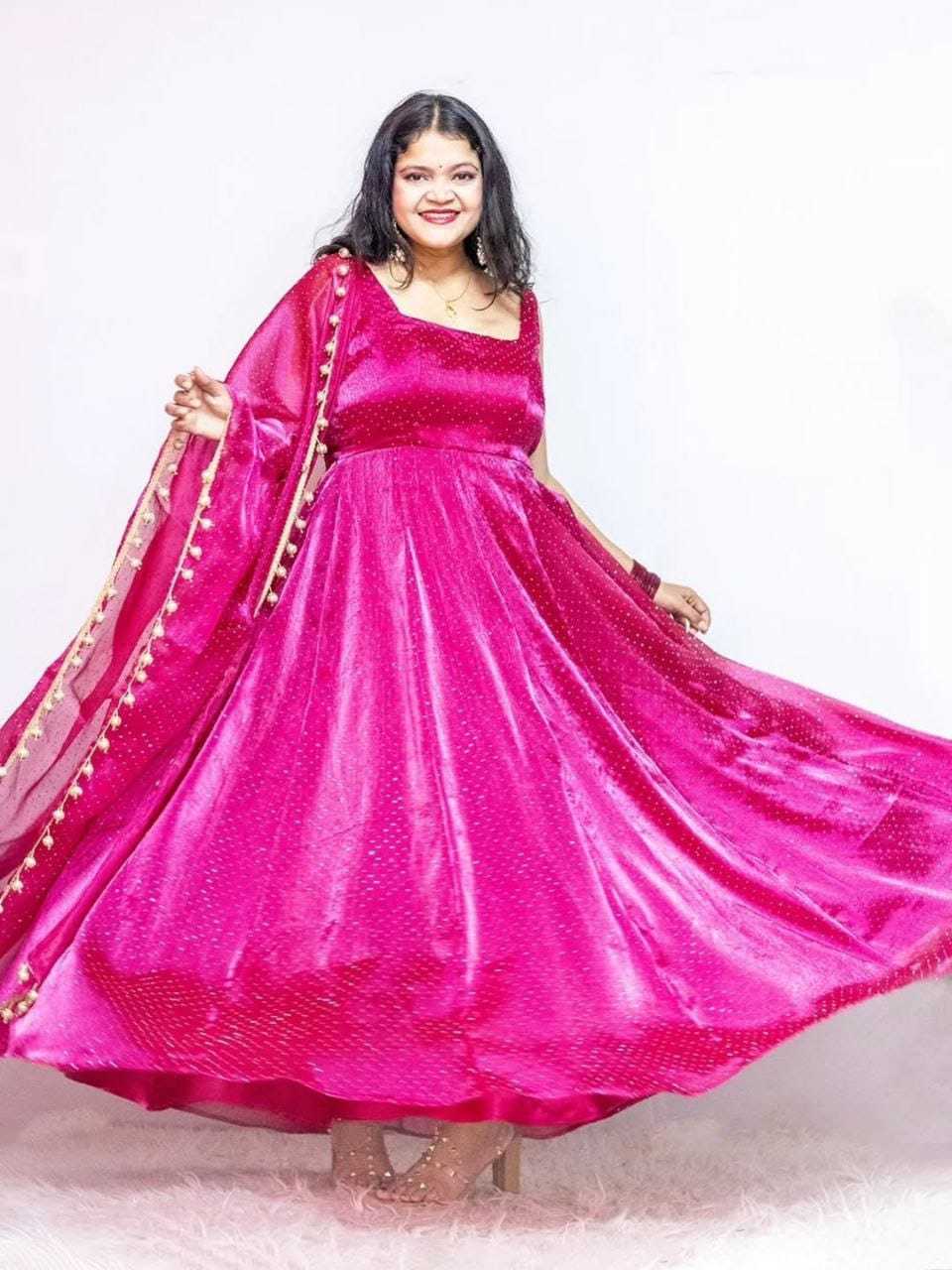 Ynf Silk RIN157 2178 Gowns Plus Size Collections Wholesale Designer Gowns Silk Gowns Pink Gown Manufacturer- Kapda Export