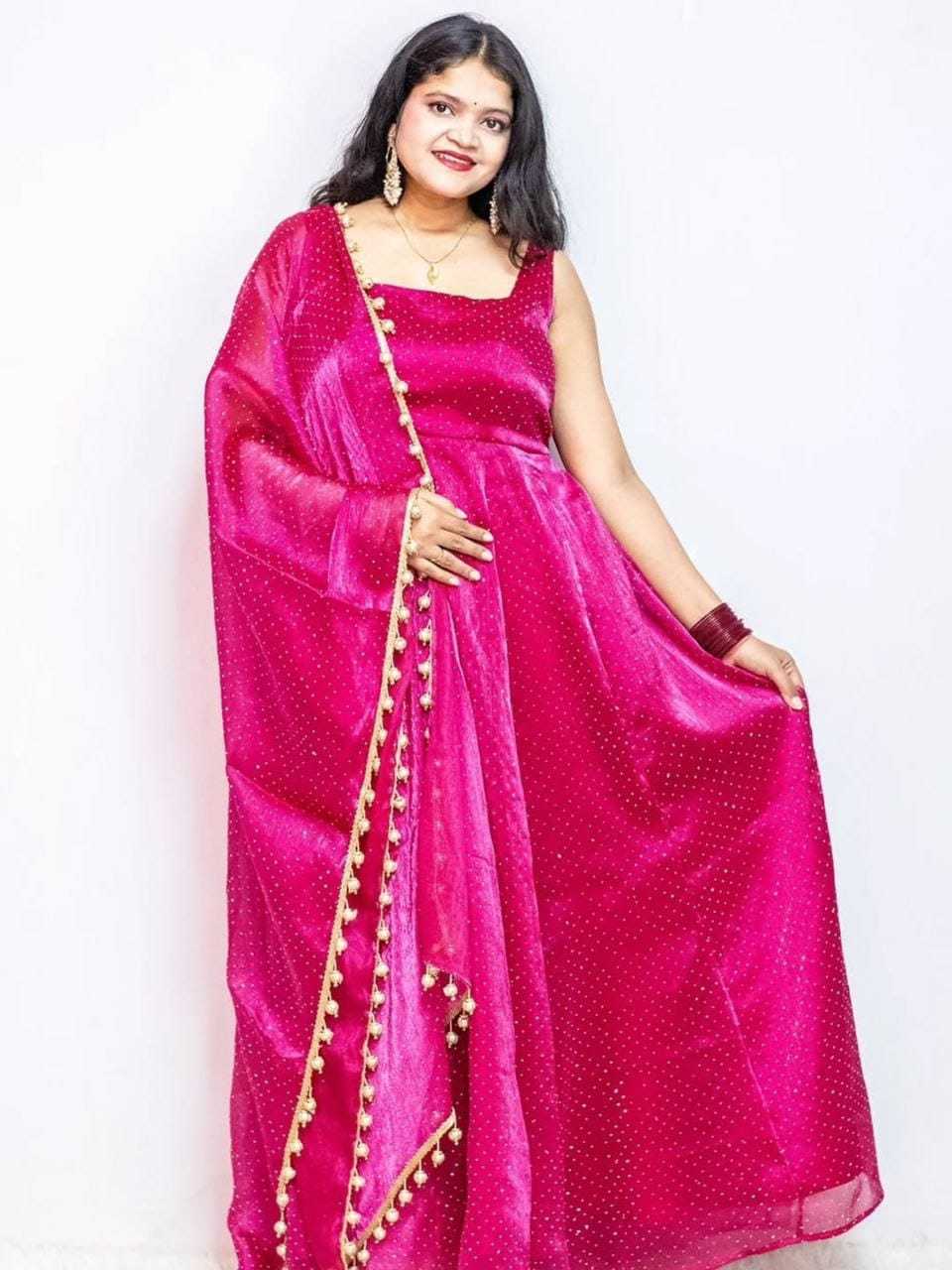 Ynf Silk RIN157 2178 Gowns Plus Size Collections Wholesale Designer Gowns Silk Gowns Pink Gown Manufacturer- Kapda Export