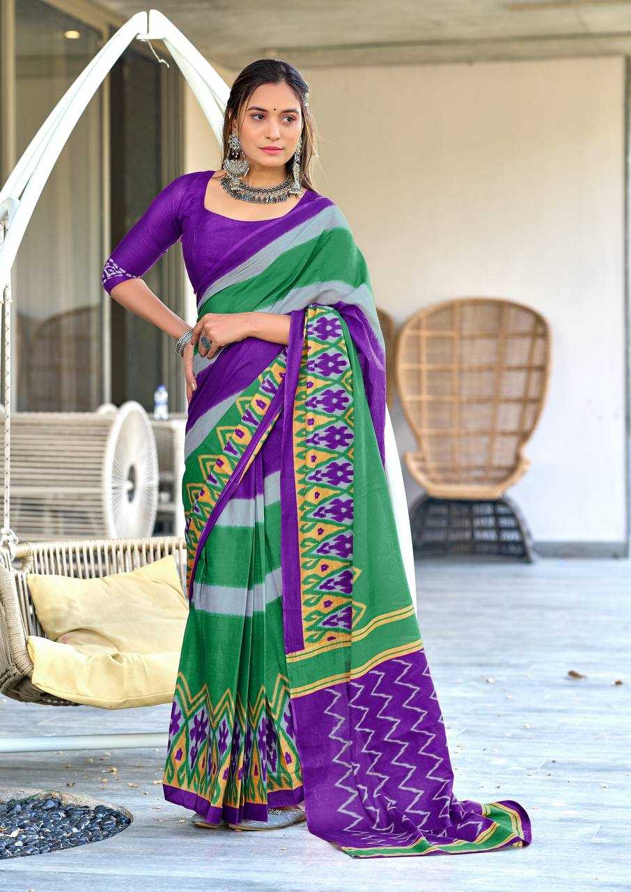 Ynf Soft Cotton RIN229 9-BLOOMING Sarees Wholesale Ikkat Saree Hand Printed Saree Mulmul Cotton Sarees Manufacturer- Kapda Export
