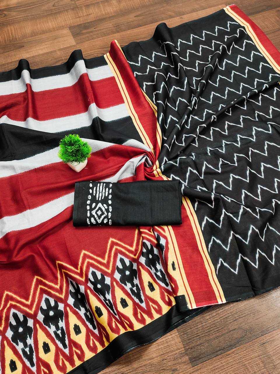 Ynf Soft Cotton RIN229 9-BLOOMING Sarees Wholesale Ikkat Saree Hand Printed Saree Mulmul Cotton Sarees Manufacturer- Kapda Export