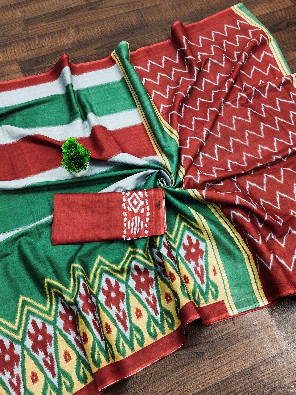 Ynf Soft Cotton RIN229 9-BLOOMING Sarees Wholesale Ikkat Saree Hand Printed Saree Mulmul Cotton Sarees Manufacturer- Kapda Export