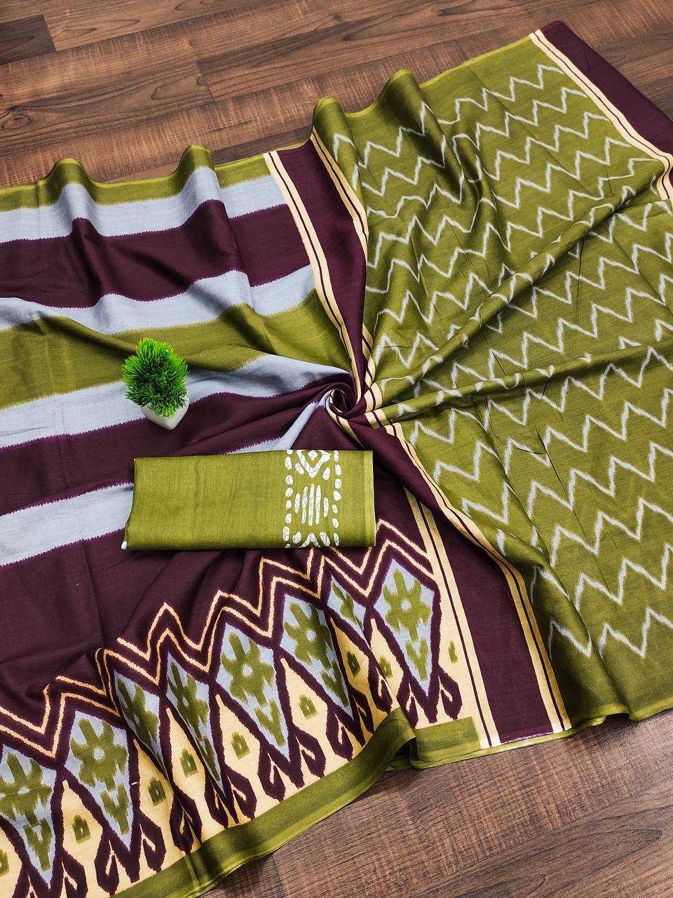Ynf Soft Cotton RIN229 9-BLOOMING Sarees Wholesale Ikkat Saree Hand Printed Saree Mulmul Cotton Sarees Manufacturer- Kapda Export
