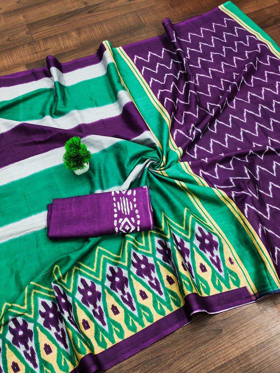 Ynf Soft Cotton RIN229 9-BLOOMING Sarees Wholesale Ikkat Saree Hand Printed Saree Mulmul Cotton Sarees Manufacturer- Kapda Export