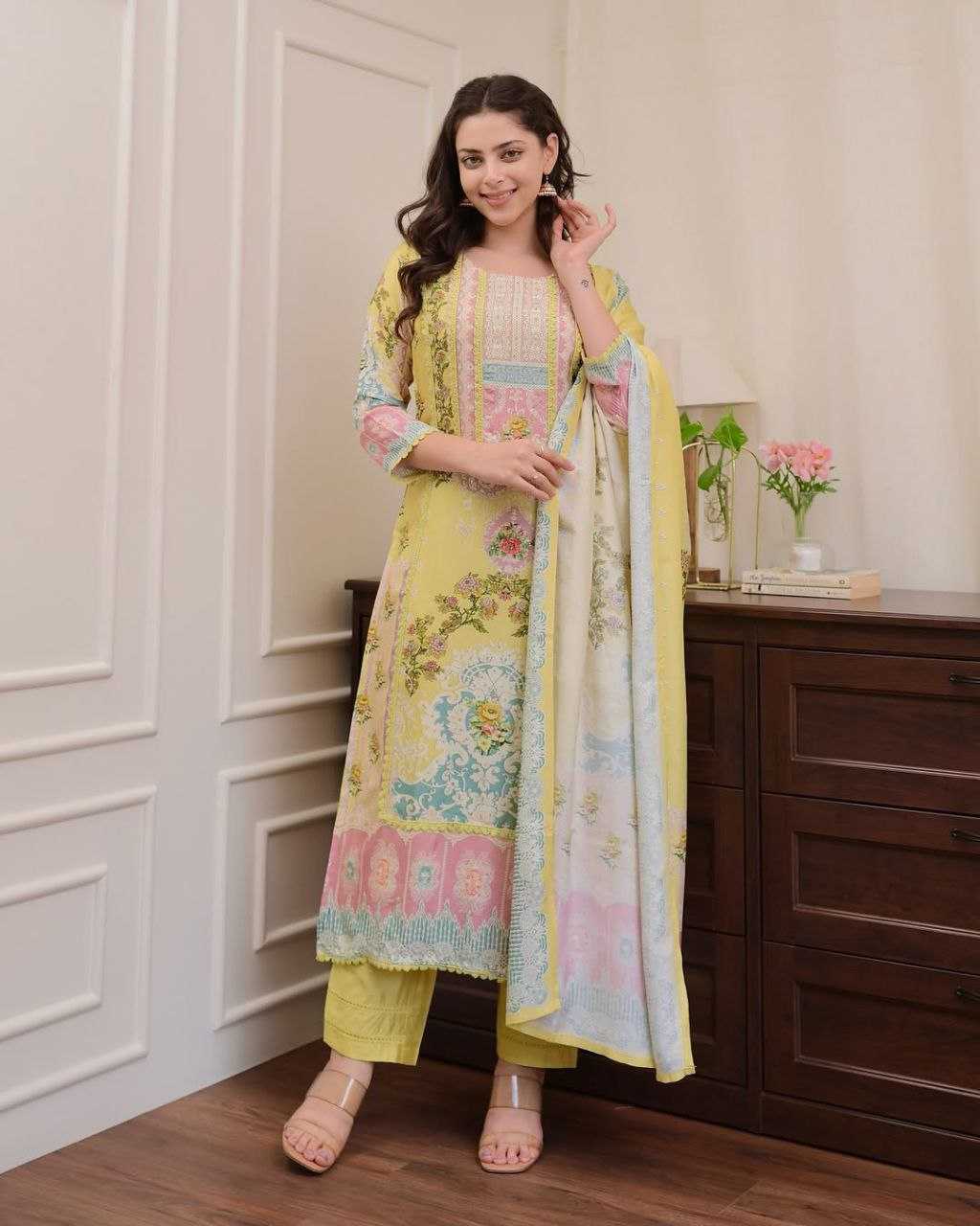 Ynf Soft Silk KESH602 SOFT LOOM Suits & Dresses Wholesale Printed Suits Party wear suits Yellow Salwar Suit Manufacturer- Kapda Export