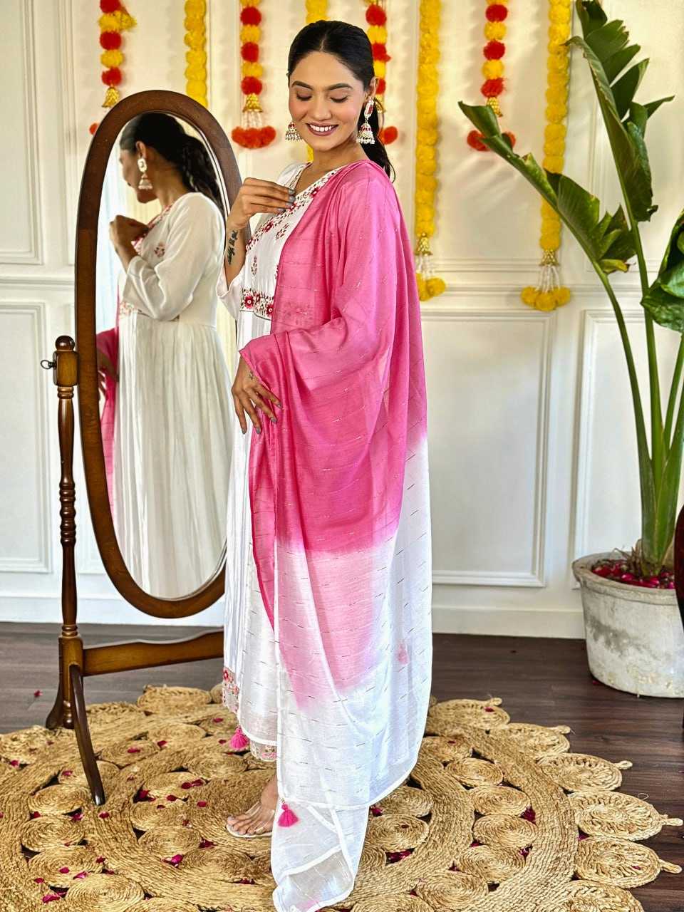 Ynf Viscose Chanderi KESH595 VI-Kanika Kurti Wholesale Festive Kurtis Embroidered Kurtis White Kurtis Manufacturer- Kapda Export