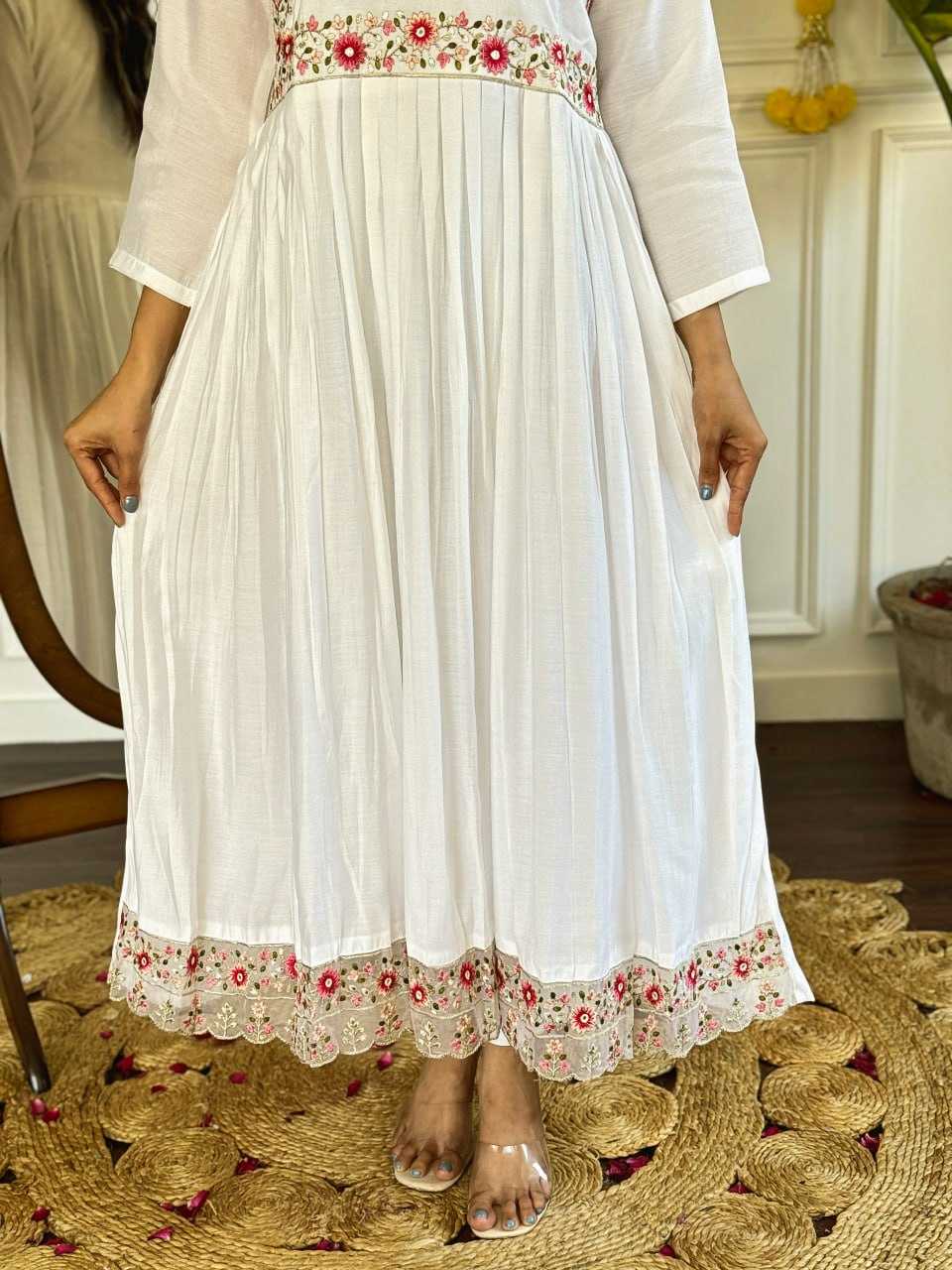 Ynf Viscose Chanderi KESH595 VI-Kanika Kurti Wholesale Festive Kurtis Embroidered Kurtis White Kurtis Manufacturer- Kapda Export