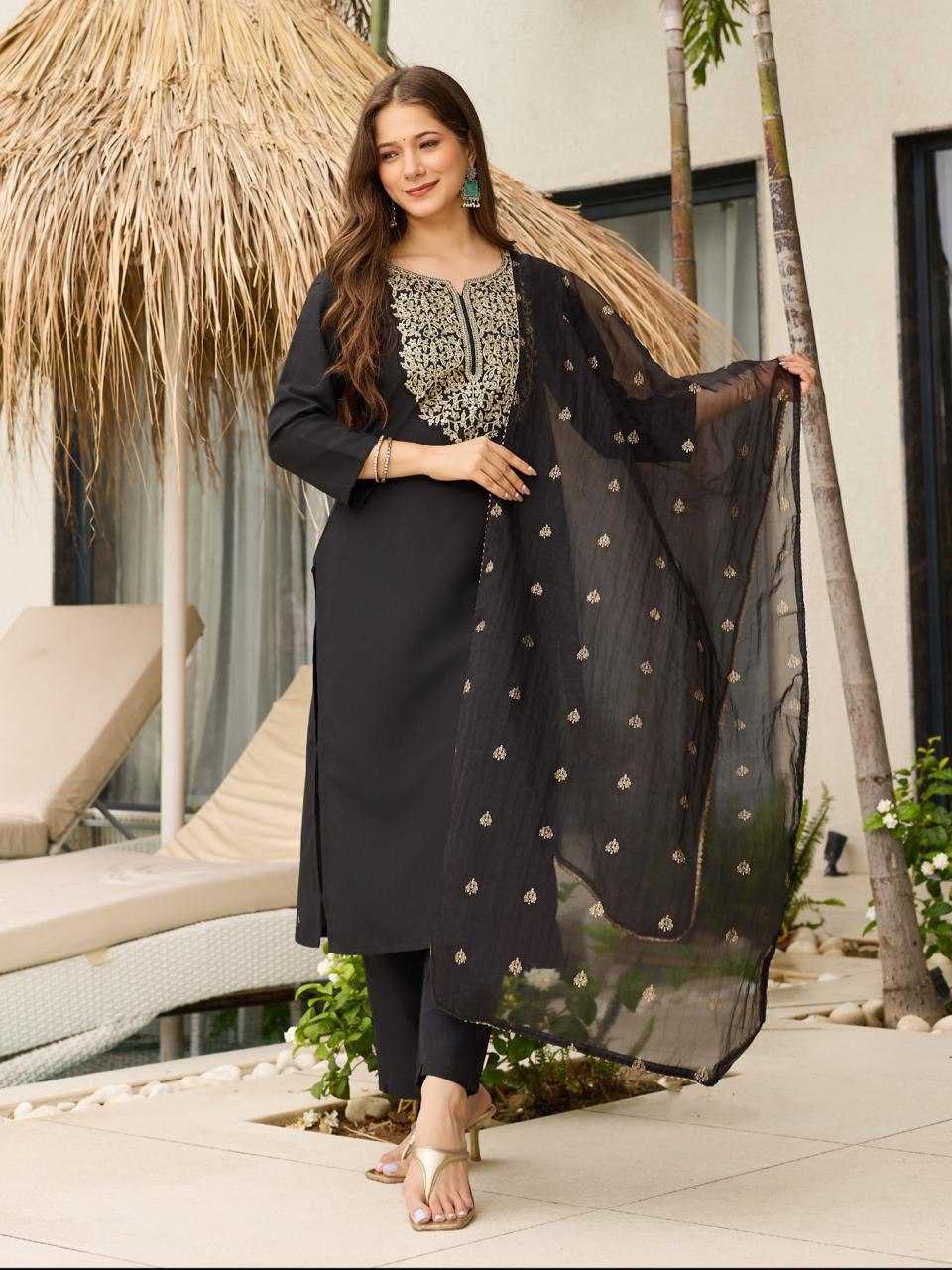 Ynf Viscose KESH175 Black Gold Suits & Dresses Wholesale Embroidery Suits Party wear suits Black Salwar Suit Manufacturer- Kapda Export