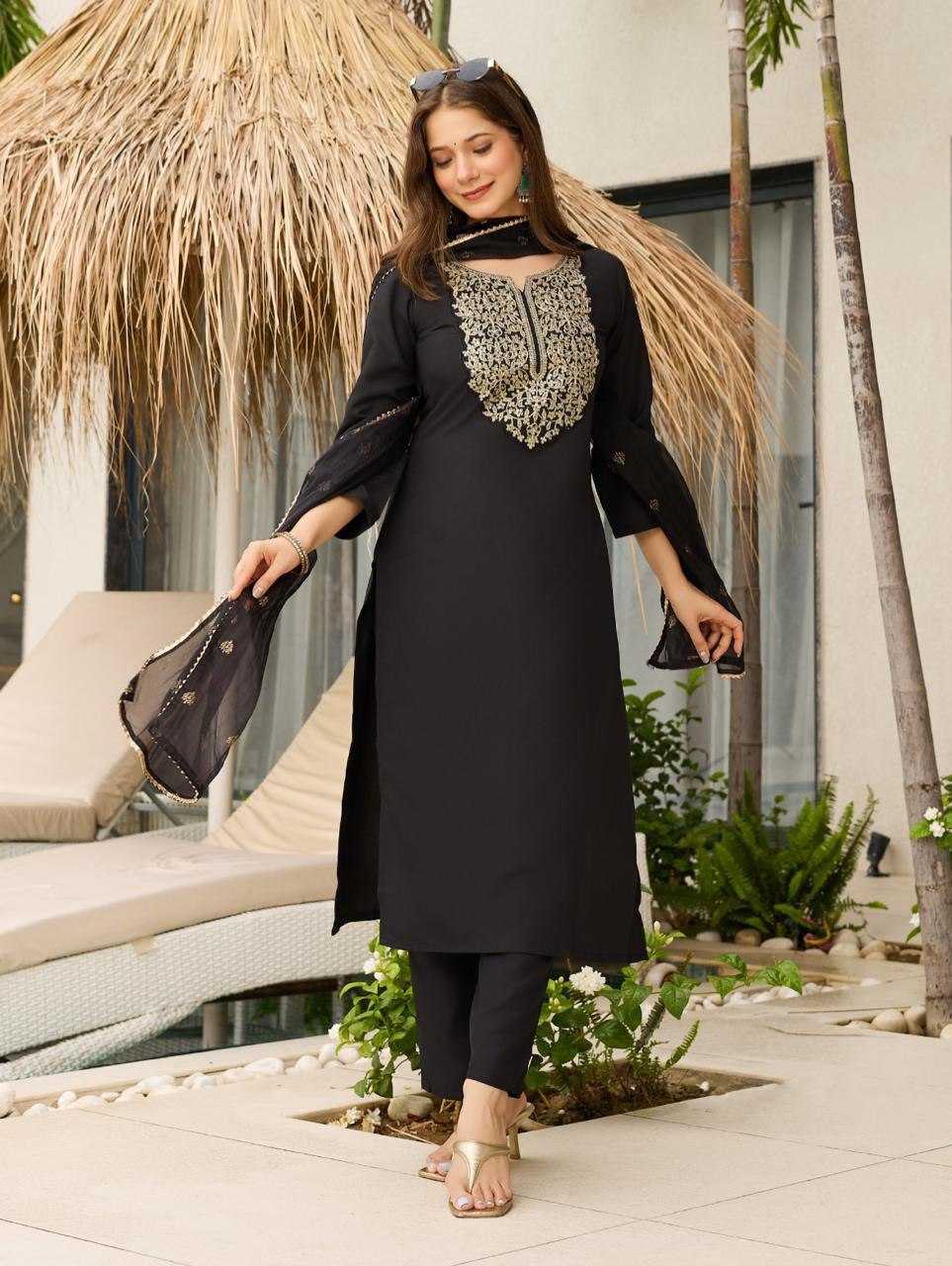 Ynf Viscose KESH175 Black Gold Suits & Dresses Wholesale Embroidery Suits Party wear suits Black Salwar Suit Manufacturer- Kapda Export