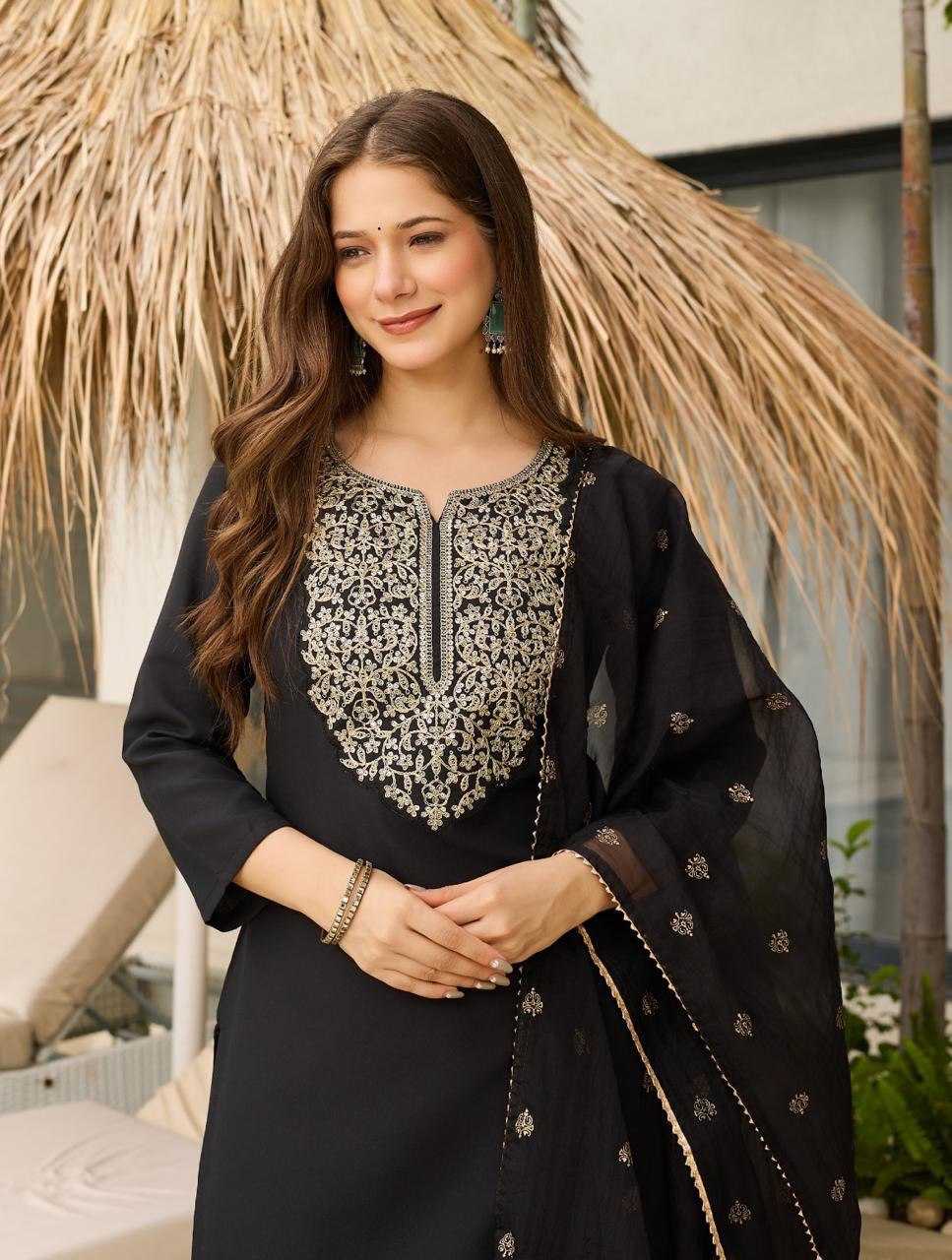 Ynf Viscose KESH175 Black Gold Suits & Dresses Wholesale Embroidery Suits Party wear suits Black Salwar Suit Manufacturer- Kapda Export