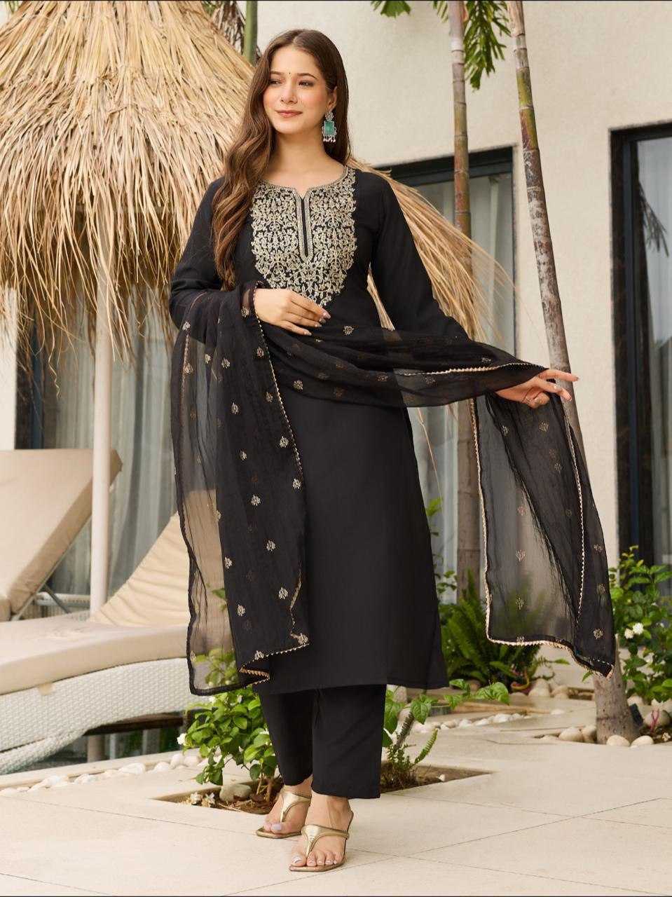 Ynf Viscose KESH175 Black Gold Suits & Dresses Wholesale Embroidery Suits Party wear suits Black Salwar Suit Manufacturer- Kapda Export