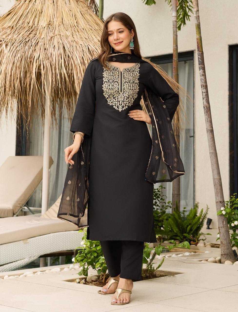 Ynf Viscose KESH175 Black Gold Suits & Dresses Wholesale Embroidery Suits Party wear suits Black Salwar Suit Manufacturer- Kapda Export