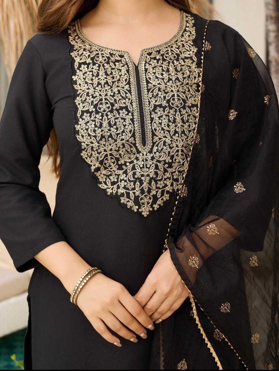Ynf Viscose KESH175 Black Gold Suits & Dresses Wholesale Embroidery Suits Party wear suits Black Salwar Suit Manufacturer- Kapda Export