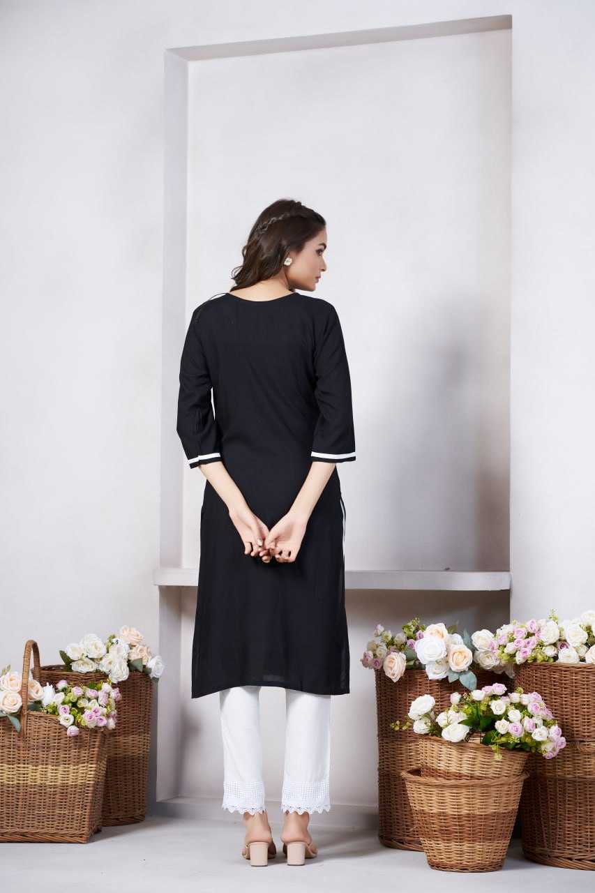 Ynf Viscose Rayon KESH595 S2076 Kurti Wholesale Printed Kurtis Embroidered Kurtis Black Kurtis Manufacturer- Kapda Export