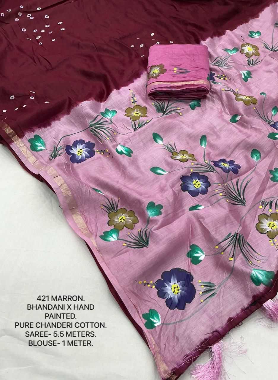 Ynf Chanderi Cotton KESH433 421 Sarees Wholesale Fancy Sarees Hand Printed Saree Bandhani Sarees Manufacturer- Kapda Export