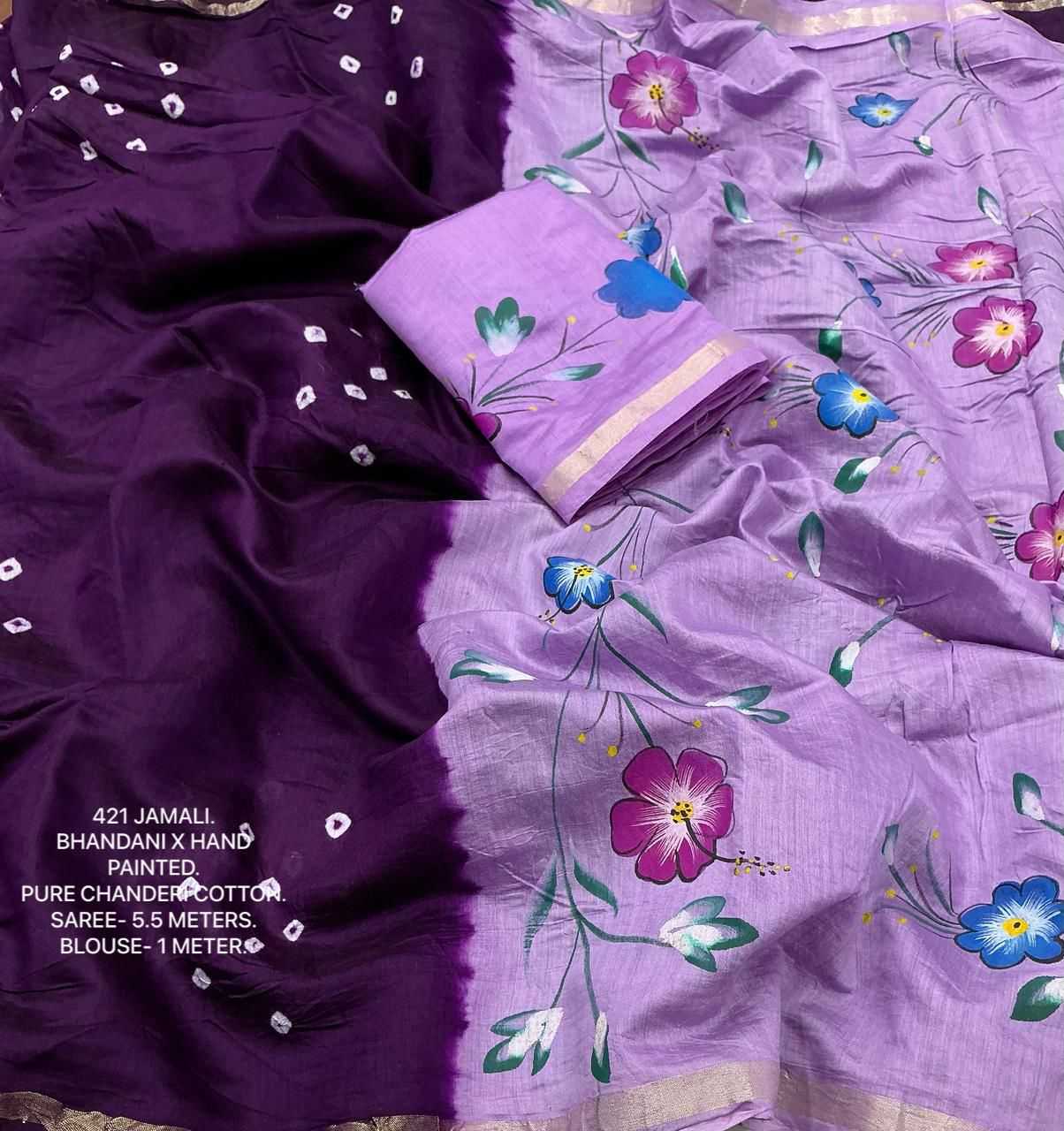 Ynf Chanderi Cotton KESH433 421 Sarees Wholesale Fancy Sarees Hand Printed Saree Bandhani Sarees Manufacturer- Kapda Export