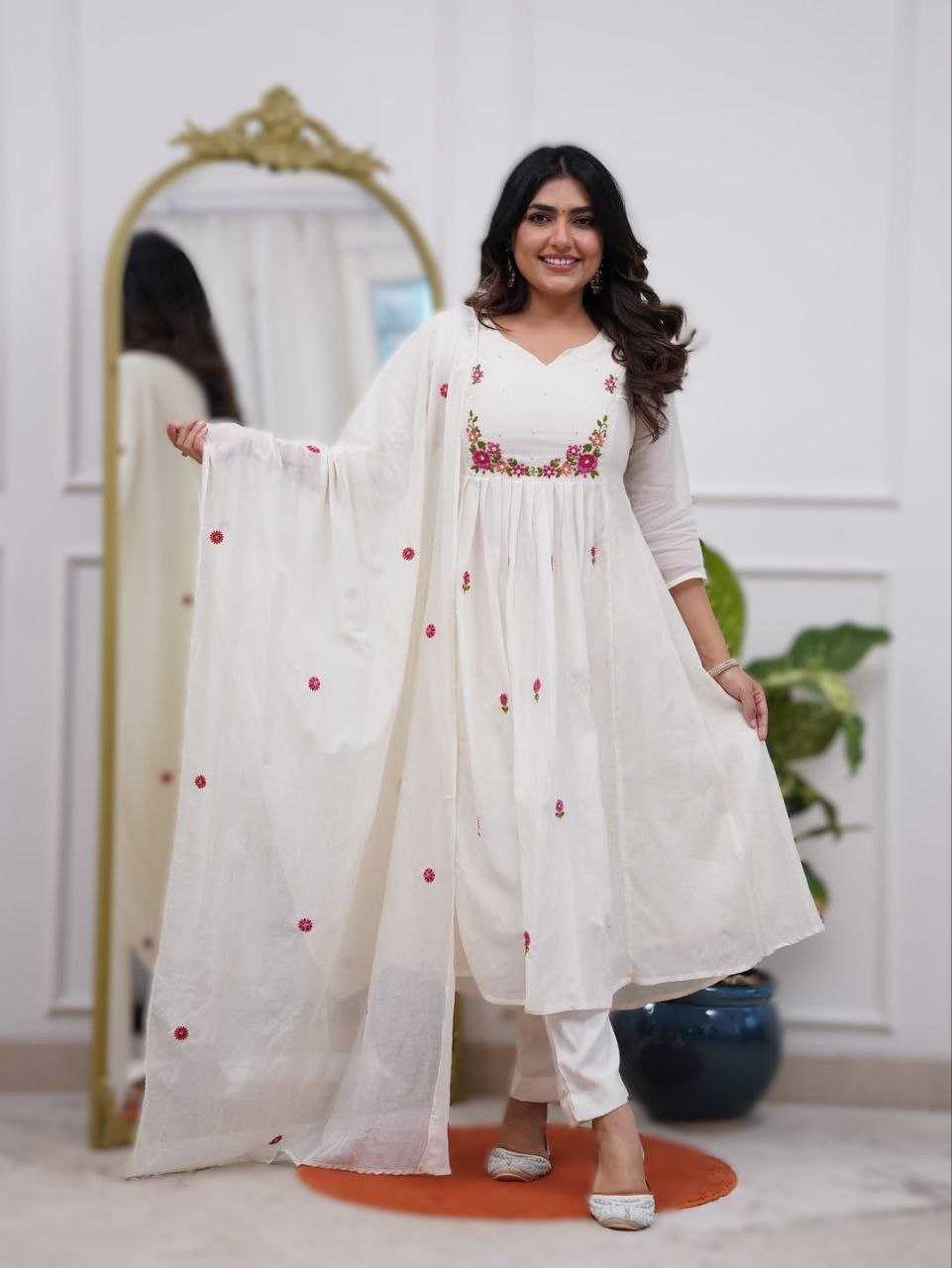 Ynf Chanderi Soft RIN193 MANVI Kurti Wholesale Long Kurtis Designer Kurtis White Kurtis Manufacturer- Kapda Export