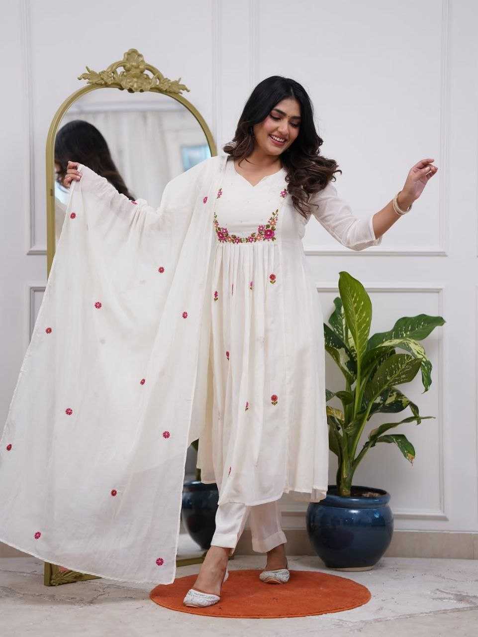 Ynf Chanderi Soft RIN193 MANVI Kurti Wholesale Long Kurtis Designer Kurtis White Kurtis Manufacturer- Kapda Export