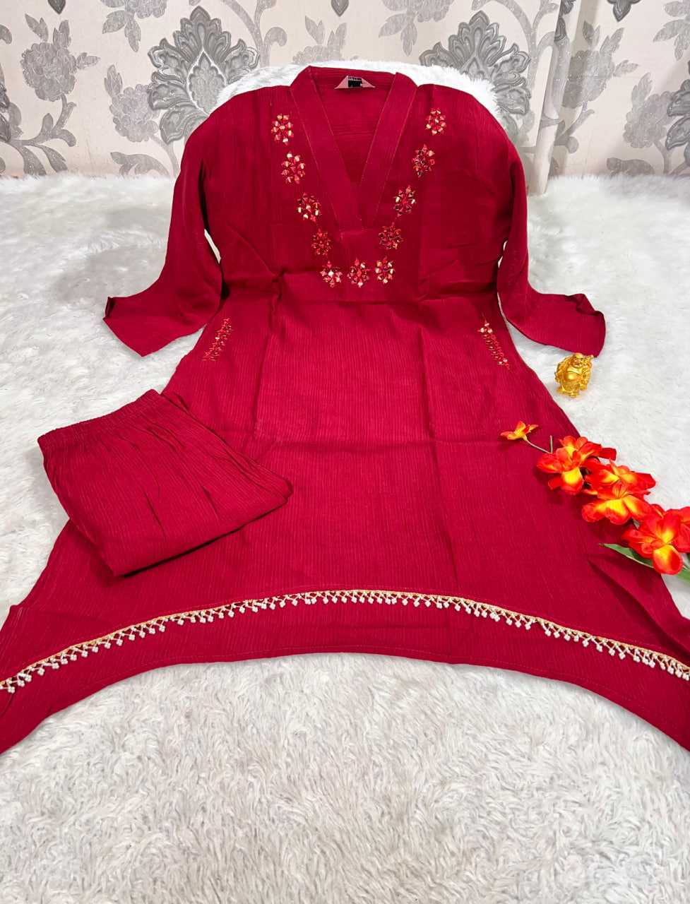 Ynf Chinon KESH594 159 Kurti Festive Collections Wholesale Kurtis With Bottom Mirror Work Kurti Kurtis With Pockets Manufacturer- Kapda Export