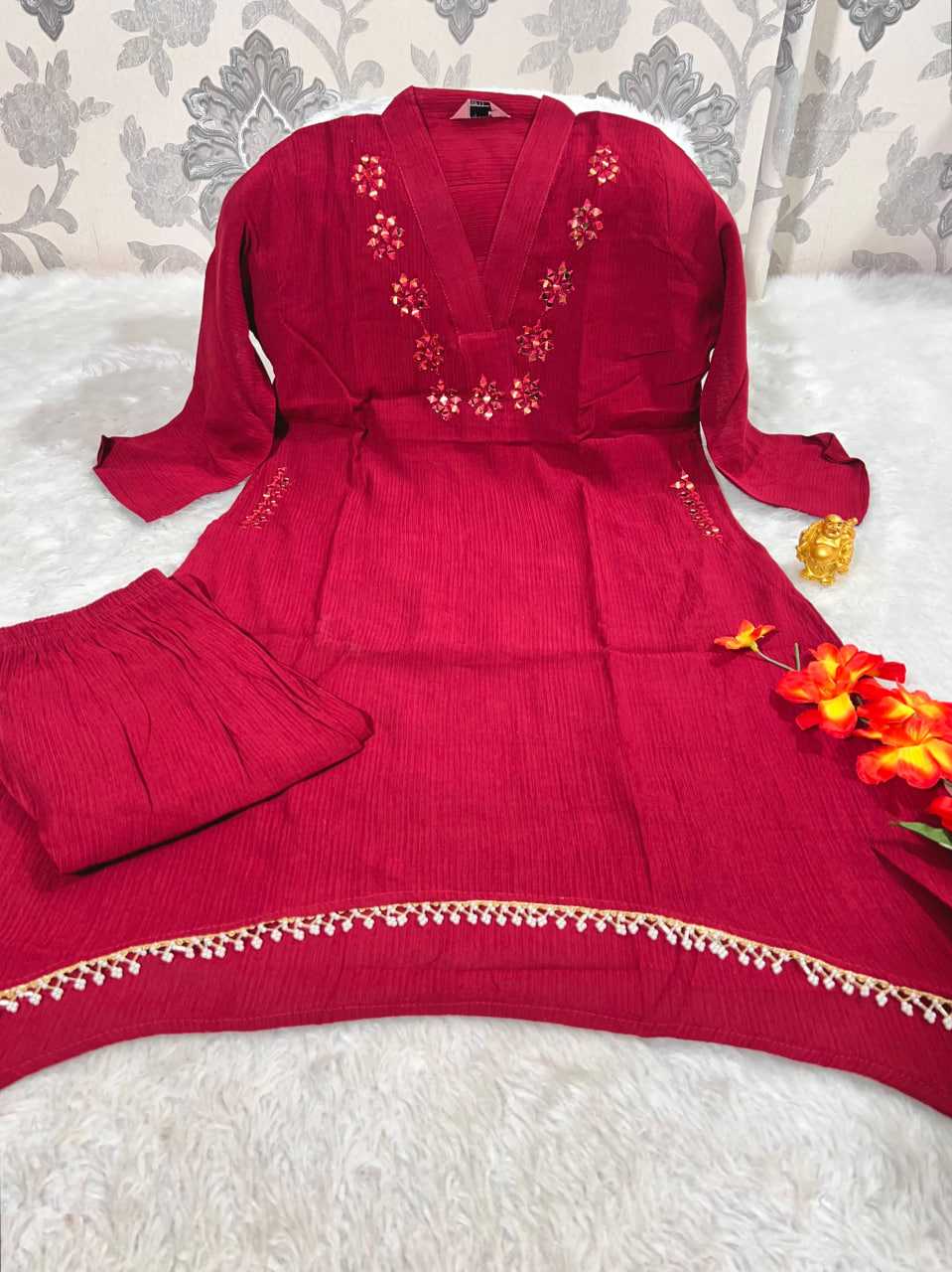 Ynf Chinon KESH594 159 Kurti Festive Collections Wholesale Kurtis With Bottom Mirror Work Kurti Kurtis With Pockets Manufacturer- Kapda Export