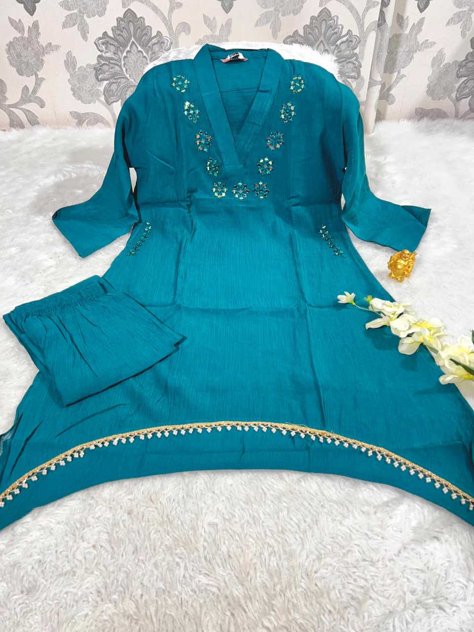 Ynf Chinon KESH594 159 Kurti Festive Collections Wholesale Kurtis With Bottom Mirror Work Kurti Kurtis With Pockets Manufacturer- Kapda Export