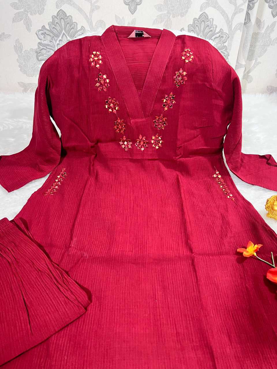 Ynf Chinon KESH594 159 Kurti Festive Collections Wholesale Kurtis With Bottom Mirror Work Kurti Kurtis With Pockets Manufacturer- Kapda Export