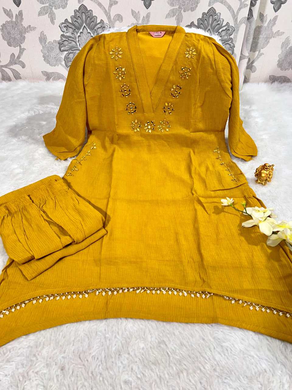 Ynf Chinon KESH594 159 Kurti Festive Collections Wholesale Kurtis With Bottom Mirror Work Kurti Kurtis With Pockets Manufacturer- Kapda Export